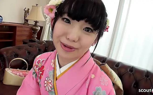 Lace-clad Japanese teen seduces with her creamy hairy pussy in uncensored debut