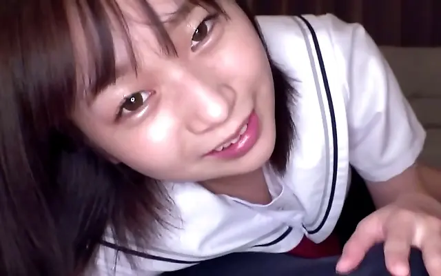 Crimson lights glow as petite teen blows and strokes in homemade POV