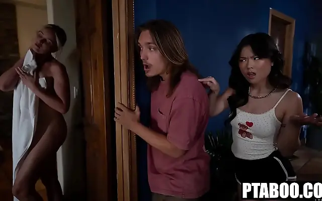 Blowing and bending for a secret fuck in the dorm with Lulu Chu Axel Haze Charlie Forde