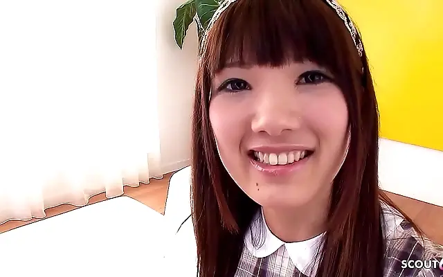 Silk Robe Slides Off Petite Japanese Teen for Her First Deep Throat Blowjob