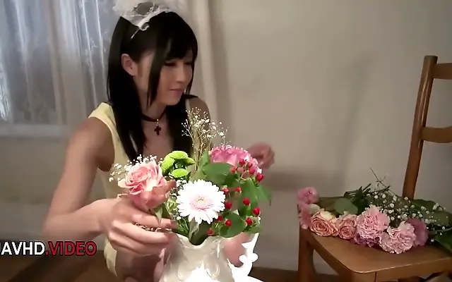 Behind the window Reo Saionji gives a sultry Japanese blowjob