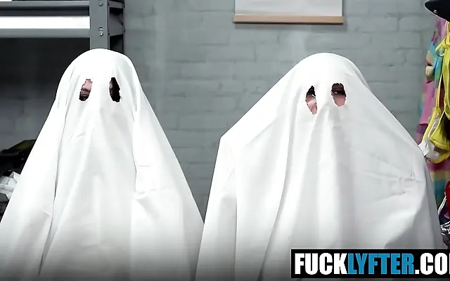 In the Haunted Hotel Room Their Tiny Tits Tease Under the Sheets