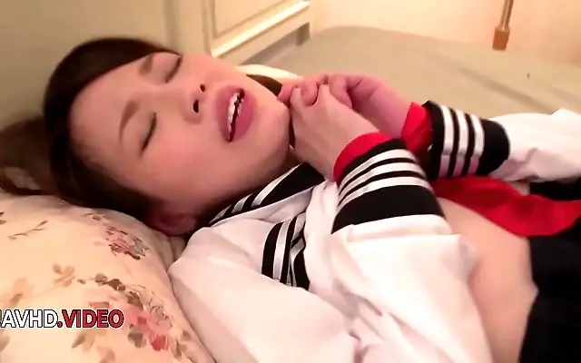 Asian beauty Misaki ravages cock on the couch with wild desire